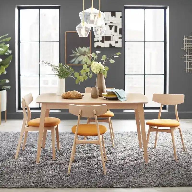 Arancio/Faggio, Grigio Chiaro, Giallo, Grigio Scuro, Verde Blu Scuro – Set da pranzo Mid-Century per 4 persone