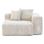 Divano sezionale a L reversibile a 3 posti in velluto a coste beige/marrone chiaro/nero con pouf