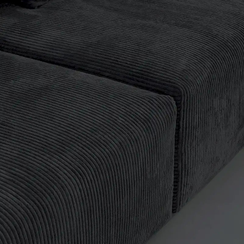 Divano sezionale a L reversibile a 3 posti in velluto a coste beige/marrone chiaro/nero con pouf