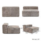 Divano sezionale a L reversibile a 3 posti in velluto a coste beige/marrone chiaro/nero con pouf