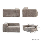 Divano sezionale a L reversibile a 3 posti in velluto a coste beige/marrone chiaro/nero con pouf