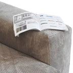 Divano sezionale a L reversibile a 3 posti in velluto a coste beige/marrone chiaro/nero con pouf