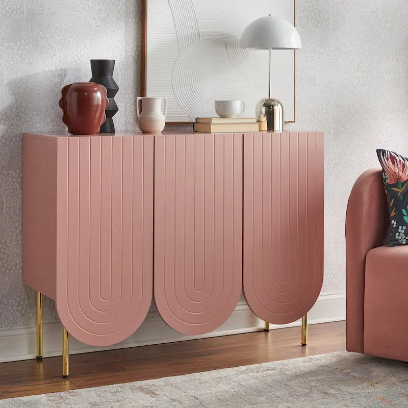 Credenza Mid-Century a 3 ante smerlate bianca/rosa/indaco, montaggio da 2 persone