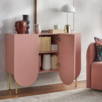 Credenza Mid-Century a 3 ante smerlate bianca/rosa/indaco, montaggio da 2 persone