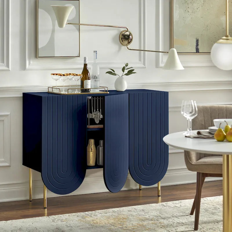 Credenza Mid-Century a 3 ante smerlate bianca/rosa/indaco, montaggio da 2 persone