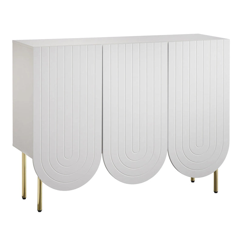 Credenza Mid-Century a 3 ante smerlate bianca/rosa/indaco, montaggio da 2 persone