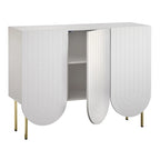 Credenza Mid-Century a 3 ante smerlate bianca/rosa/indaco, montaggio da 2 persone