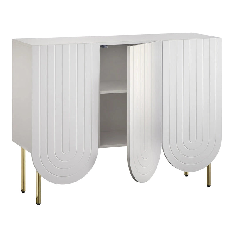 Credenza Mid-Century a 3 ante smerlate bianca/rosa/indaco, montaggio da 2 persone