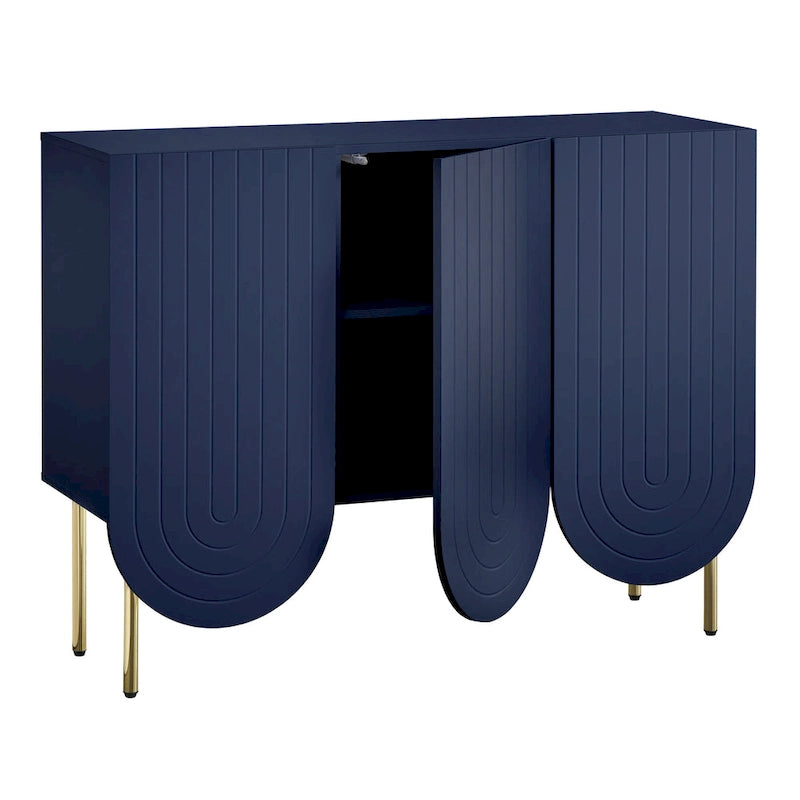 Credenza Mid-Century a 3 ante smerlate bianca/rosa/indaco, montaggio da 2 persone