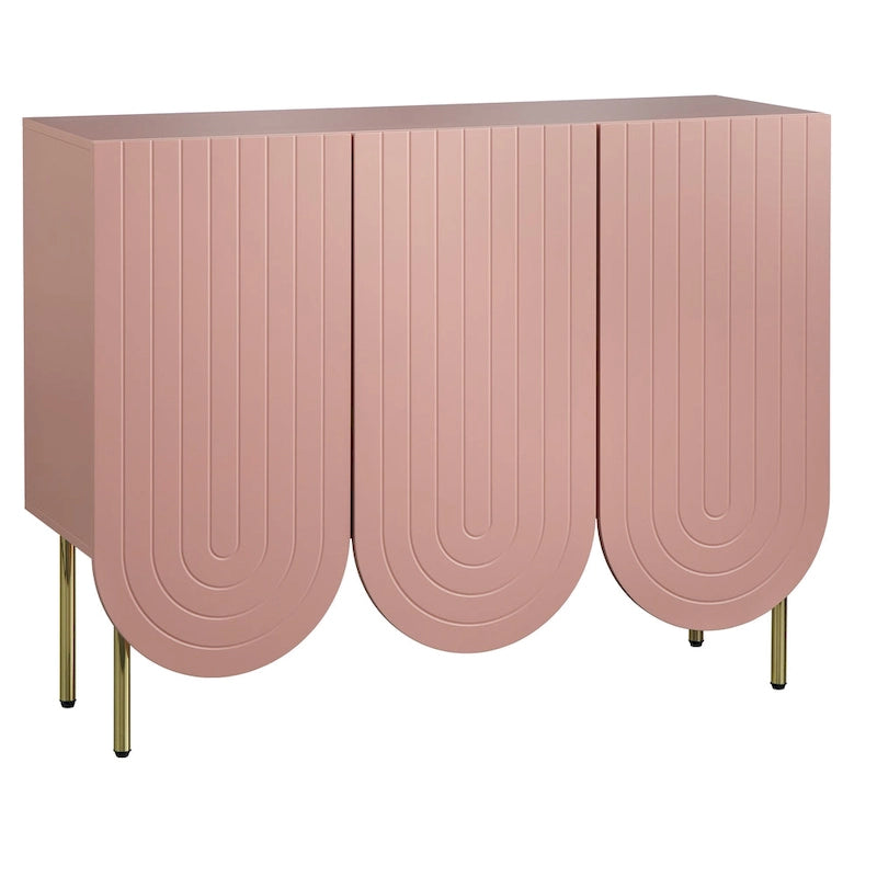 Credenza Mid-Century a 3 ante smerlate bianca/rosa/indaco, montaggio da 2 persone