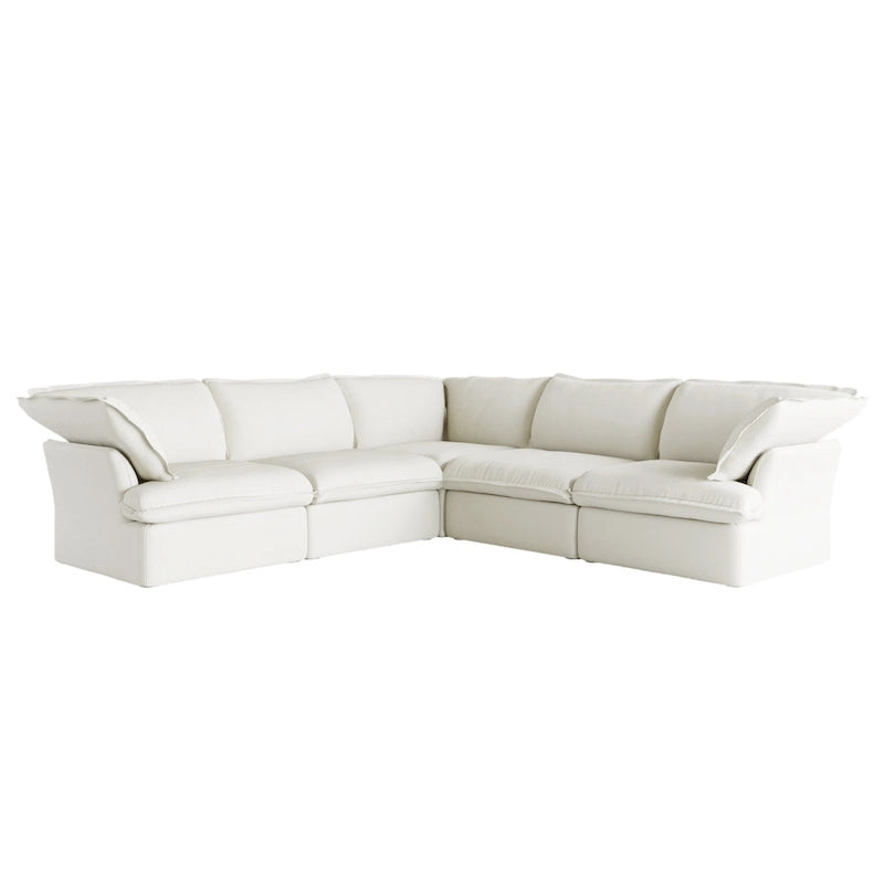 Divano componibile a L a 5 posti bianco/beige/nero, con poggiapiedi opzionale