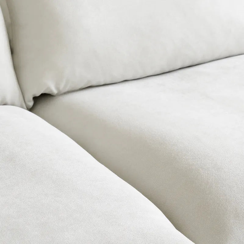 Divano componibile a L a 5 posti bianco/beige/nero, con poggiapiedi opzionale