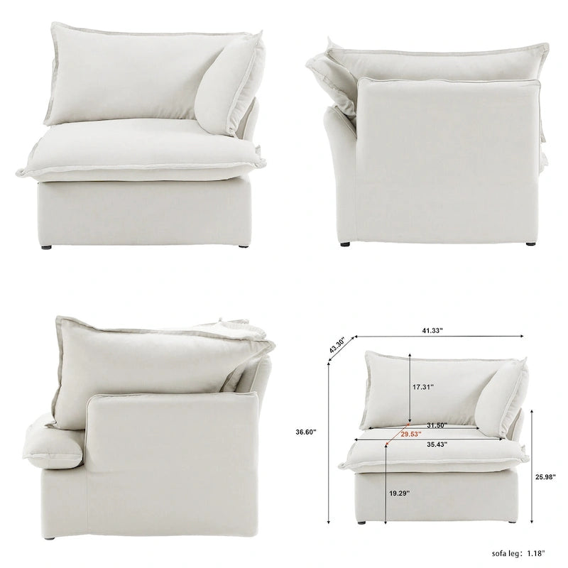 Divano componibile a L a 5 posti bianco/beige/nero, con poggiapiedi opzionale