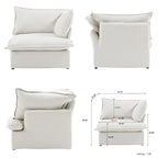 Divano componibile a L a 5 posti bianco/beige/nero, con poggiapiedi opzionale