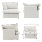 Divano componibile a L a 5 posti bianco/beige/nero, con poggiapiedi opzionale