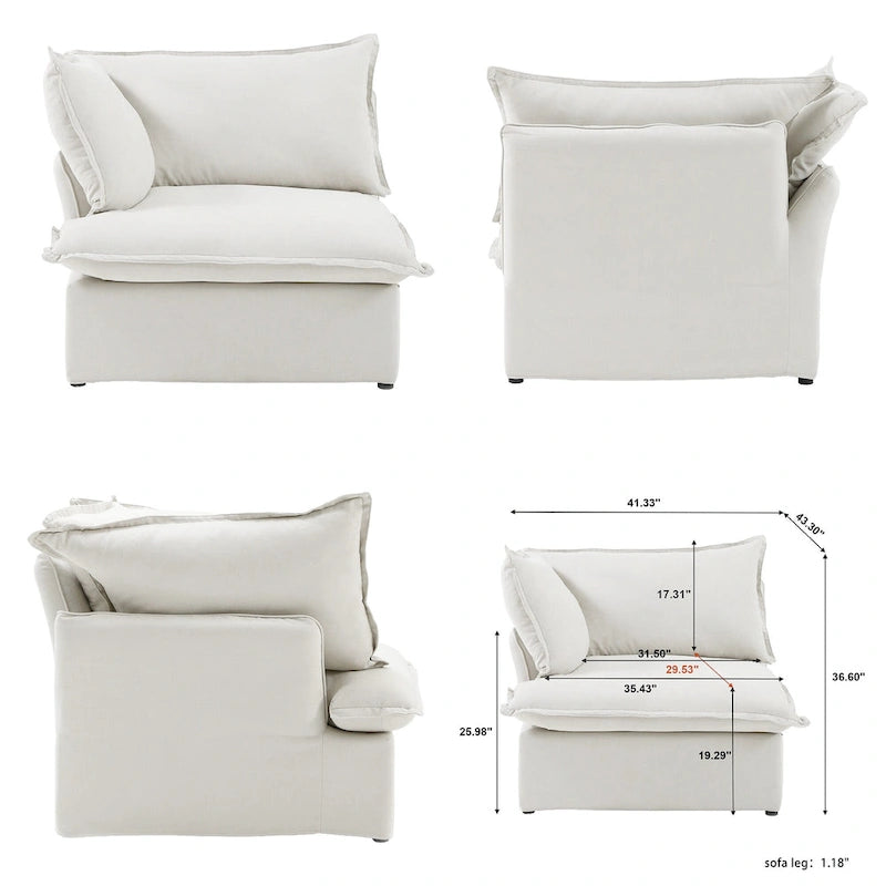 Divano componibile a L a 5 posti bianco/beige/nero, con poggiapiedi opzionale