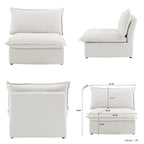 Divano componibile a L a 5 posti bianco/beige/nero, con poggiapiedi opzionale