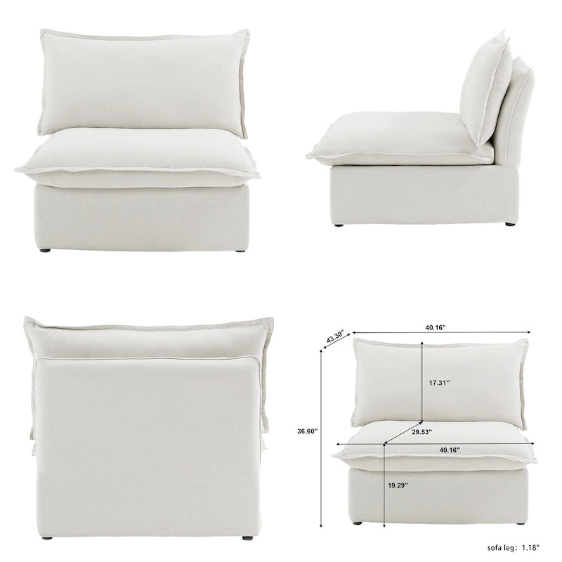 Divano componibile a L a 5 posti bianco/beige/nero, con poggiapiedi opzionale