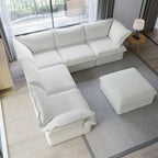 Divano componibile a L a 5 posti bianco/beige/nero, con poggiapiedi opzionale