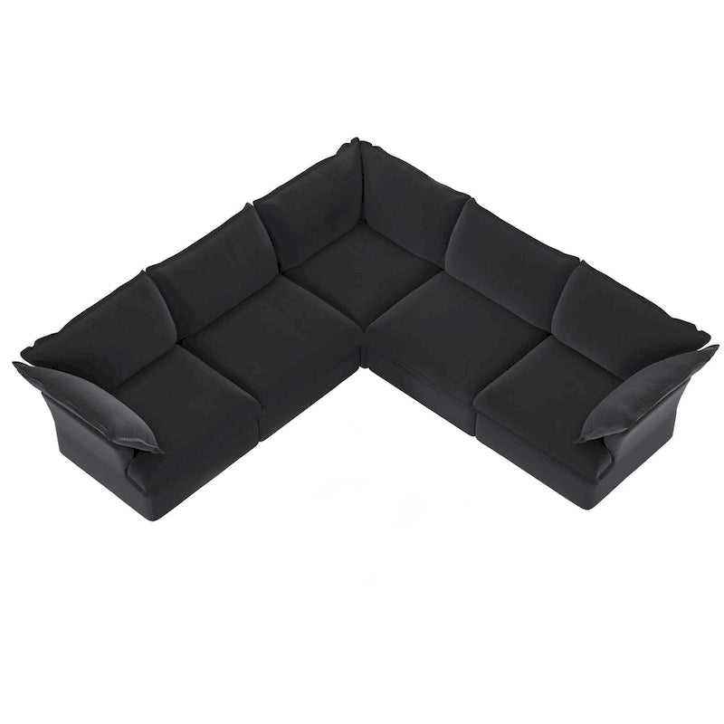 Divano componibile a L a 5 posti bianco/beige/nero, con poggiapiedi opzionale