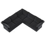 Divano componibile a L a 5 posti bianco/beige/nero, con poggiapiedi opzionale