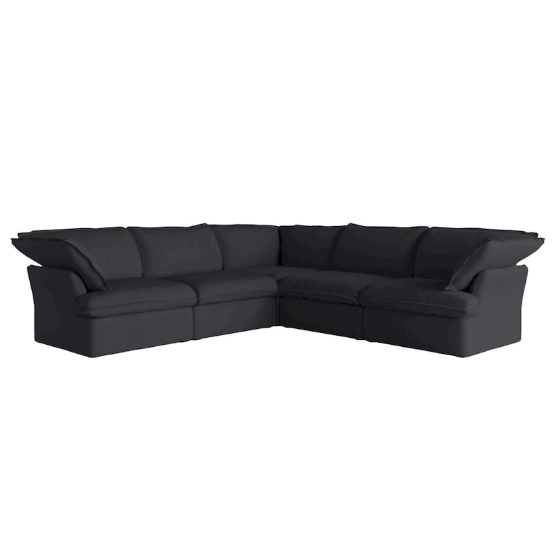 Divano componibile a L a 5 posti bianco/beige/nero, con poggiapiedi opzionale