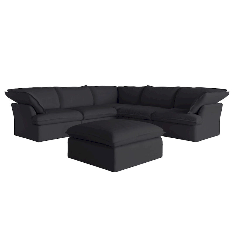 Divano componibile a L a 5 posti bianco/beige/nero, con poggiapiedi opzionale