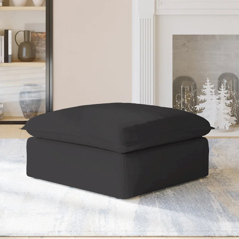 Divano componibile a L a 5 posti bianco/beige/nero, con poggiapiedi opzionale