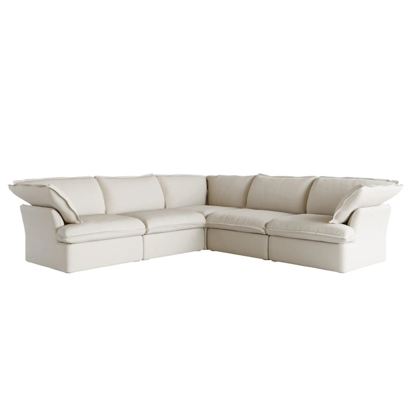 Divano componibile a L a 5 posti bianco/beige/nero, con poggiapiedi opzionale