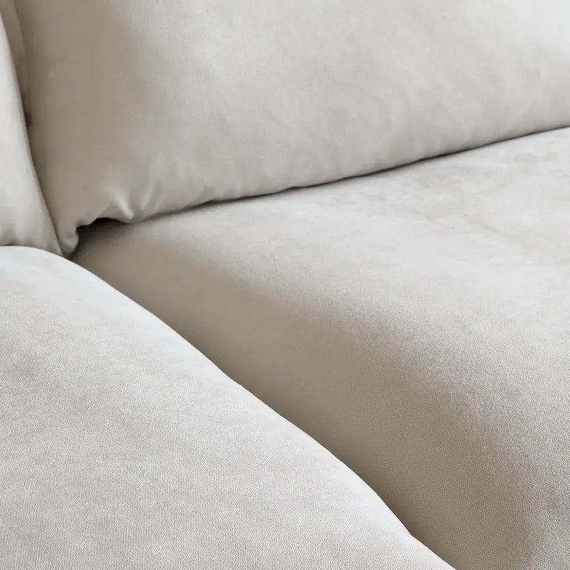 Divano componibile a L a 5 posti bianco/beige/nero, con poggiapiedi opzionale