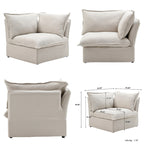 Divano componibile a L a 5 posti bianco/beige/nero, con poggiapiedi opzionale
