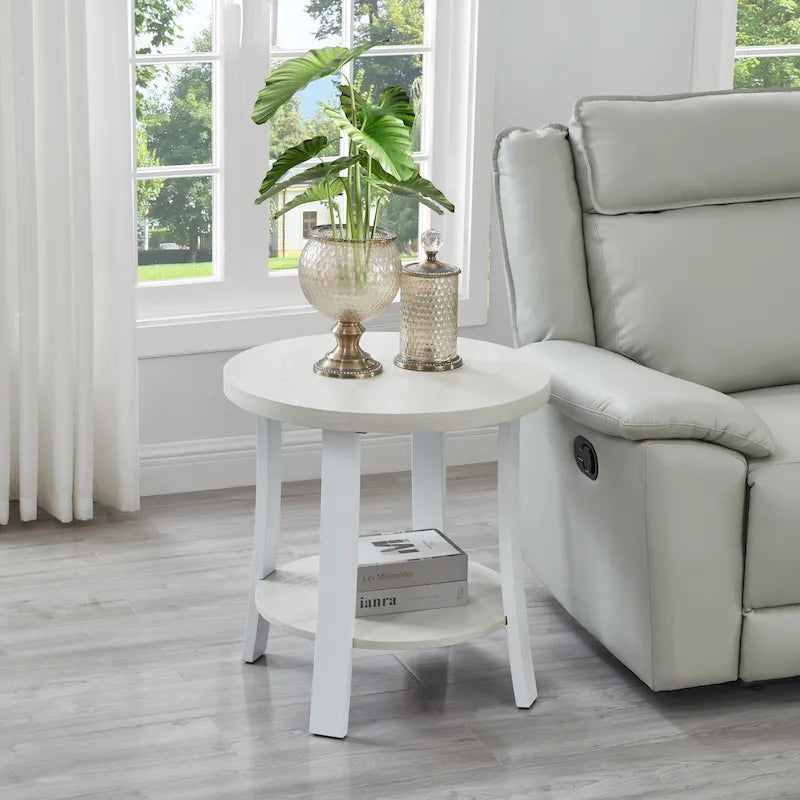 Tavolino rotondo contemporaneo in legno White/Charcoal con ripiano singolo