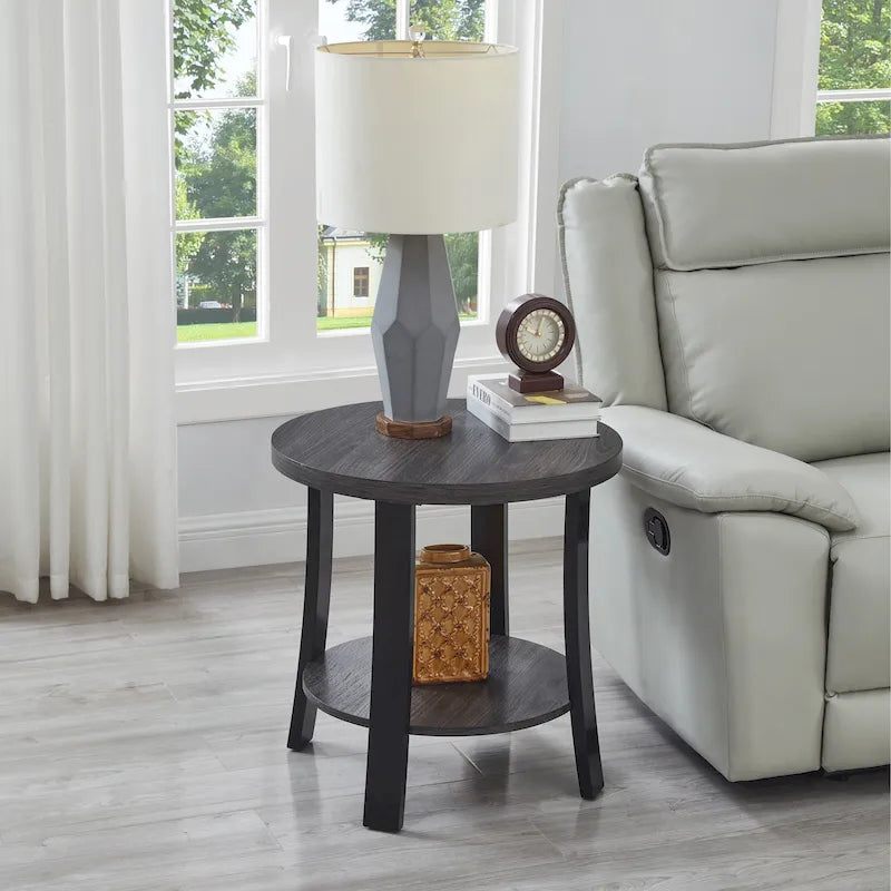 Tavolino rotondo contemporaneo in legno White/Charcoal con ripiano singolo