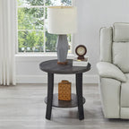 Tavolino rotondo contemporaneo in legno White/Charcoal con ripiano singolo