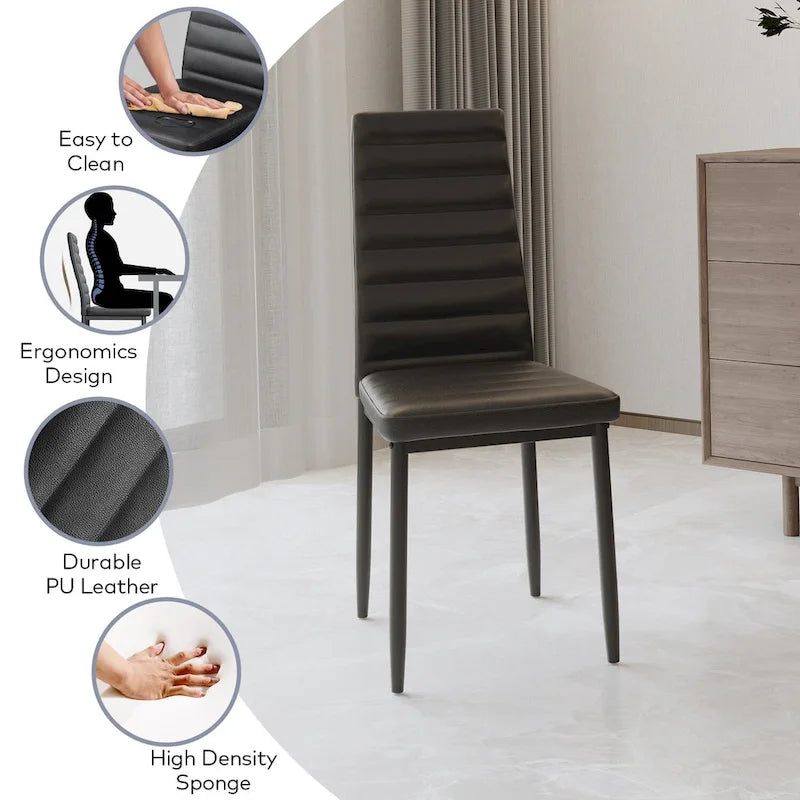 Tavolo da pranzo per 6 persone con piano in marmo/vetro bianco/nero, set da 7 pezzi con sedie in pelle PU con schienale alto