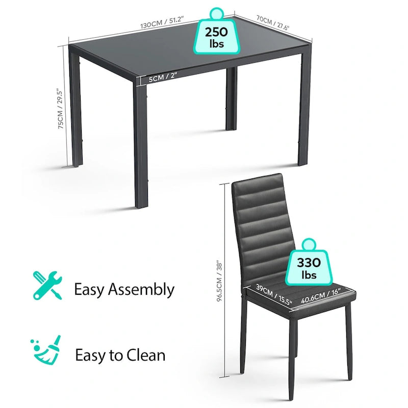 Tavolo da pranzo per 6 persone con piano in marmo/vetro bianco/nero, set da 7 pezzi con sedie in pelle PU con schienale alto