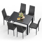 Tavolo da pranzo per 6 persone con piano in marmo/vetro bianco/nero, set da 7 pezzi con sedie in pelle PU con schienale alto