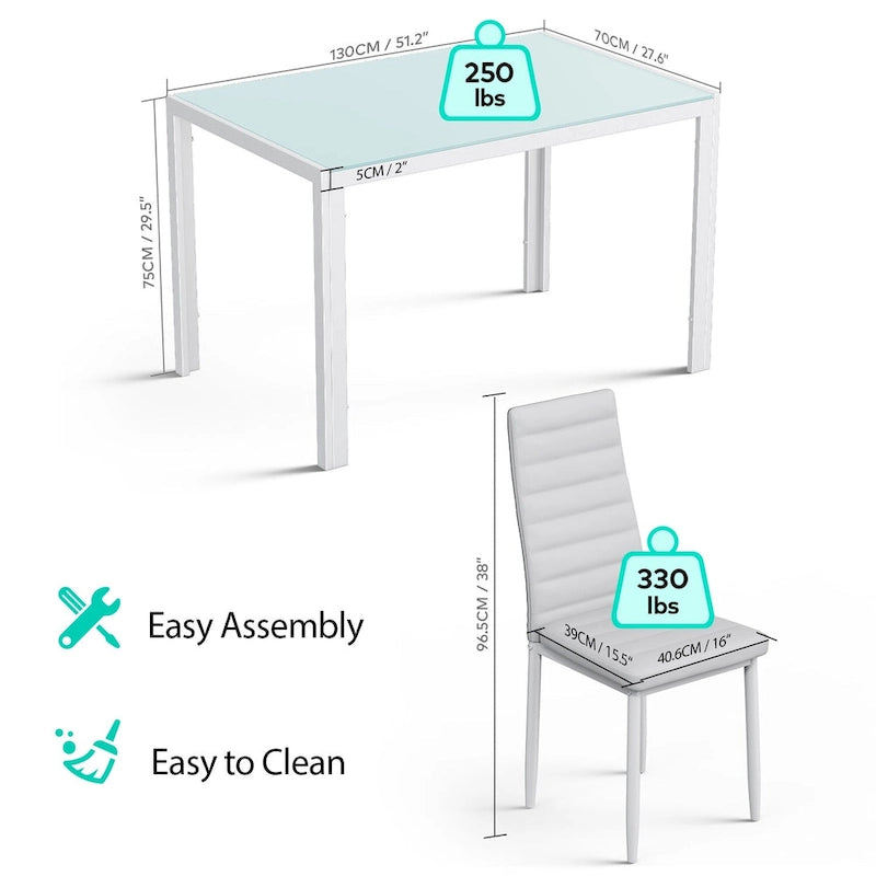 Tavolo da pranzo per 6 persone con piano in marmo/vetro bianco/nero, set da 7 pezzi con sedie in pelle PU con schienale alto