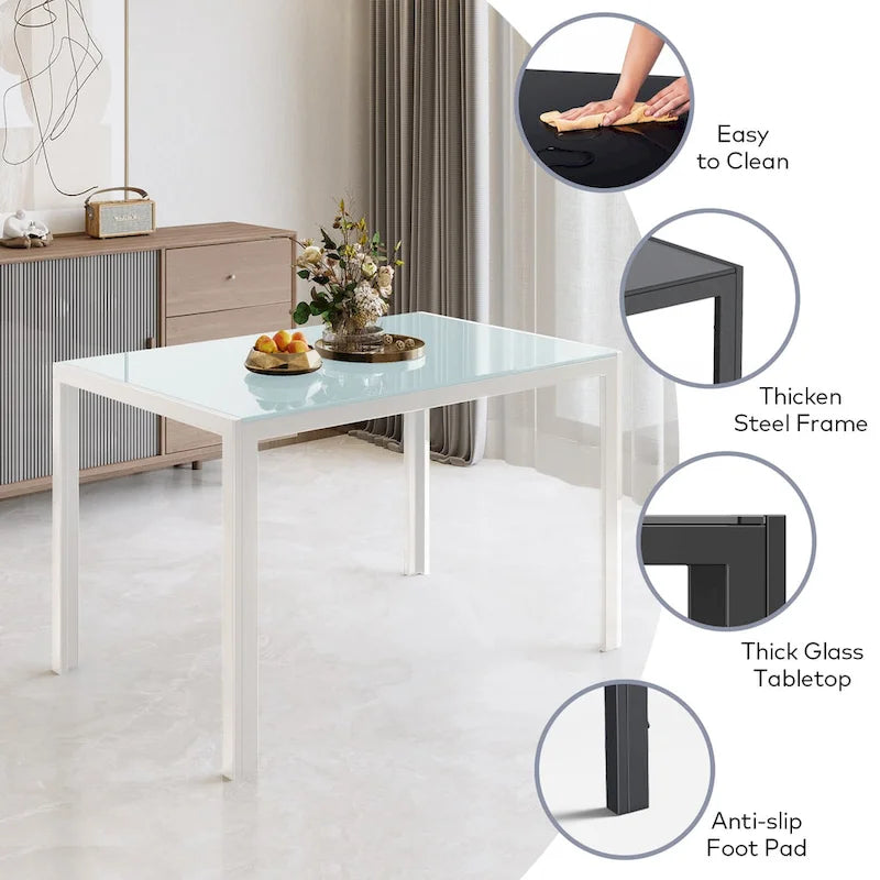 Tavolo da pranzo per 6 persone con piano in marmo/vetro bianco/nero, set da 7 pezzi con sedie in pelle PU con schienale alto