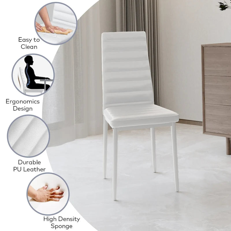 Tavolo da pranzo per 6 persone con piano in marmo/vetro bianco/nero, set da 7 pezzi con sedie in pelle PU con schienale alto