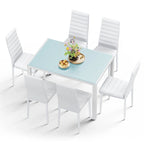 Tavolo da pranzo per 6 persone con piano in marmo/vetro bianco/nero, set da 7 pezzi con sedie in pelle PU con schienale alto