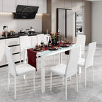 Tavolo da pranzo per 6 persone con piano in marmo/vetro bianco/nero, set da 7 pezzi con sedie in pelle PU con schienale alto