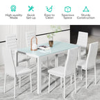 Tavolo da pranzo per 6 persone con piano in marmo/vetro bianco/nero, set da 7 pezzi con sedie in pelle PU con schienale alto