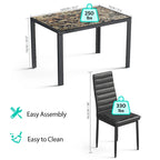 Tavolo da pranzo per 6 persone con piano in marmo/vetro bianco/nero, set da 7 pezzi con sedie in pelle PU con schienale alto