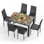 Tavolo da pranzo per 6 persone con piano in marmo/vetro bianco/nero, set da 7 pezzi con sedie in pelle PU con schienale alto