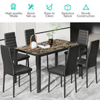 Tavolo da pranzo per 6 persone con piano in marmo/vetro bianco/nero, set da 7 pezzi con sedie in pelle PU con schienale alto