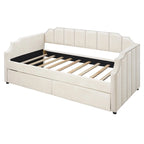 Divano letto singolo imbottito beige/grigio con cassetti portaoggetti, per 1 persona