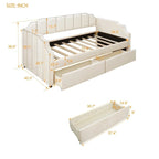 Divano letto singolo imbottito beige/grigio con cassetti portaoggetti, per 1 persona