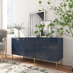 Credenza a 2 ante con 3 cassetti, bianca/blu/verde/nera, gambe dorate, montaggio a 2 persone