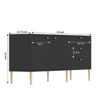 Credenza a 2 ante con 3 cassetti, bianca/blu/verde/nera, gambe dorate, montaggio a 2 persone